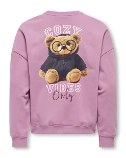 Felpa Kids Only rosa in misto cotone con orsetto Cozy Vibes