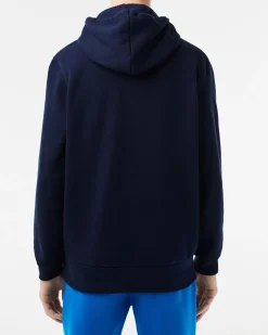 Felpa Lacoste blu con cappuccio e tasche a marsupio