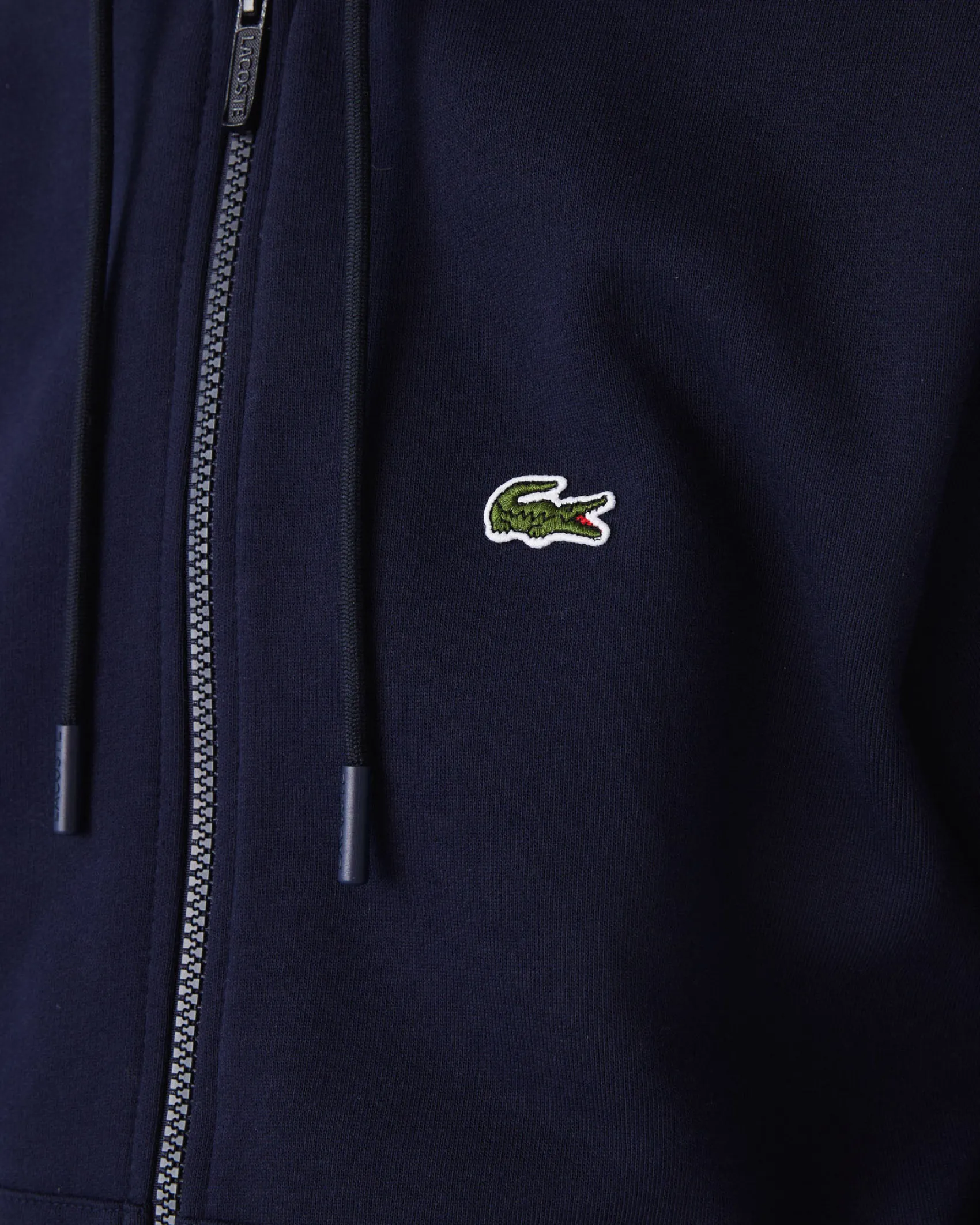 Felpa Lacoste blu con cappuccio e chiusura zip con logo ricamato sul petto