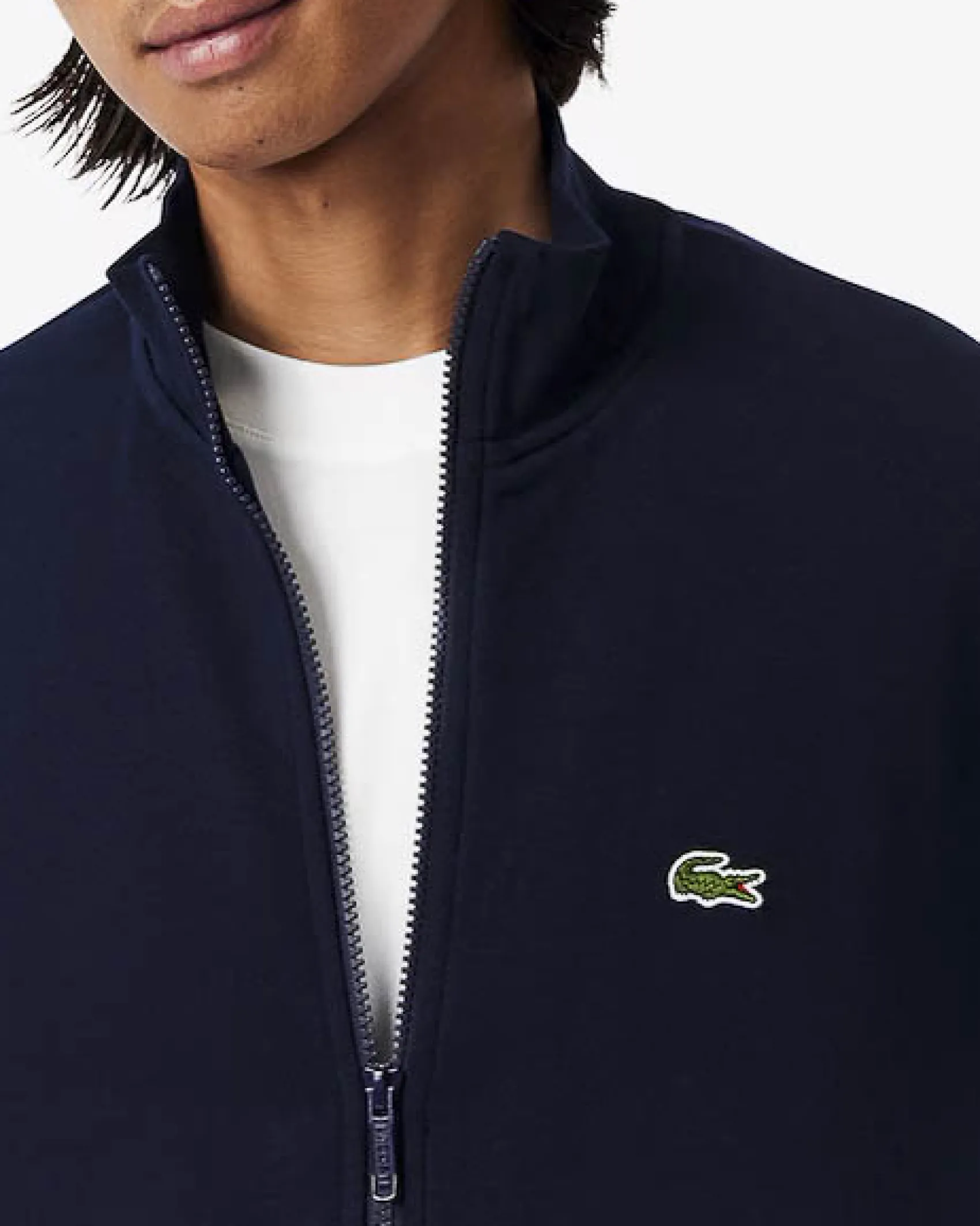 Felpa Lacoste blu con chiusura zip e logo ricamato sul petto