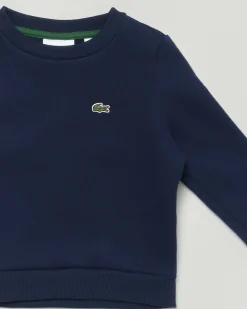 Felpa Lacoste blu in cotone felpato girocollo con logo icon