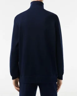 Felpa Lacoste blu in interlock di cotone con apertura a mezza zip