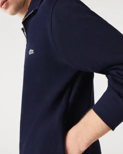 Felpa Lacoste blu in interlock di cotone con apertura a mezza zip