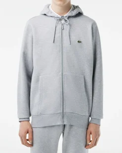 Felpa Lacoste grigia con cappuccio e chiusura zip con logo ricamato sul petto