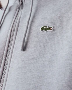 Felpa Lacoste grigia con cappuccio e chiusura zip con logo ricamato sul petto