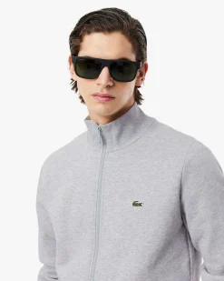 Felpa Lacoste grigia con chiusura zip e logo ricamato sul petto