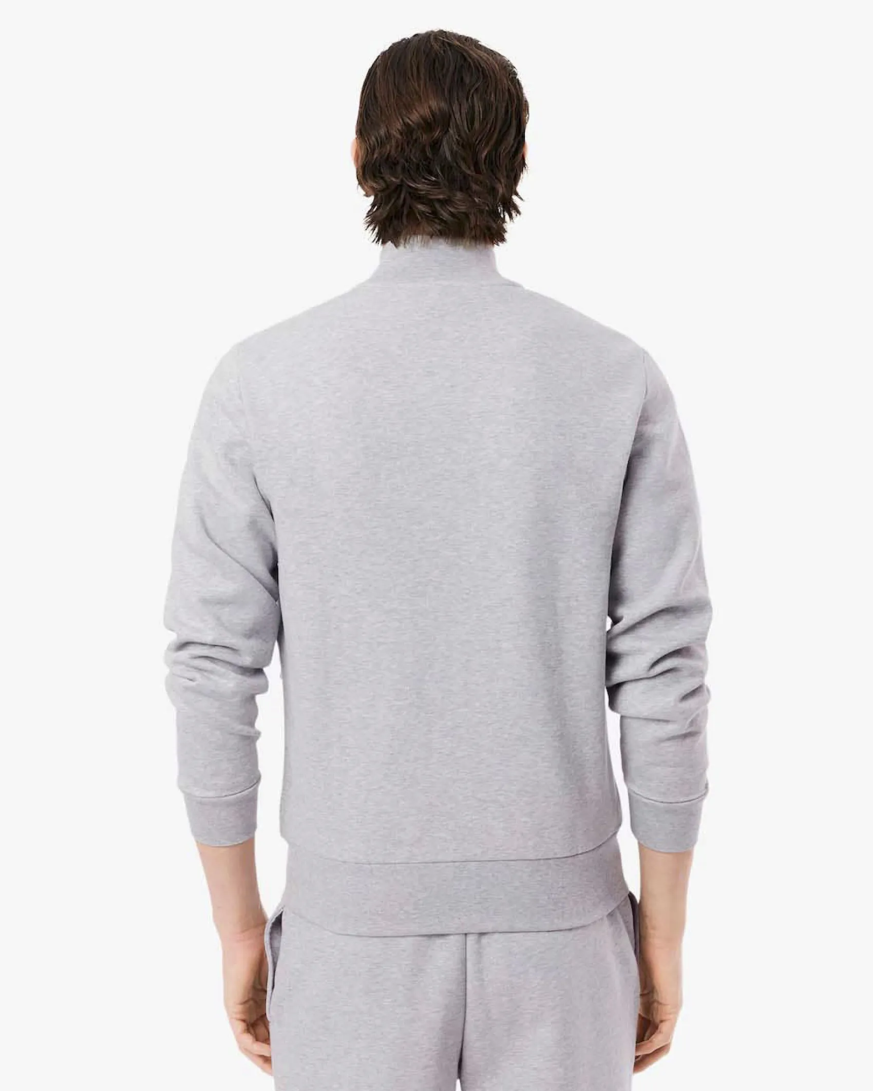 Felpa Lacoste grigia con chiusura zip e logo ricamato sul petto
