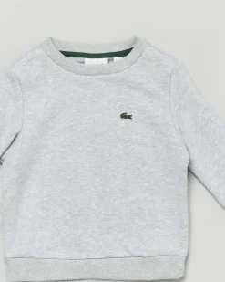 Felpa Lacoste grigia in cotone felpato girocollo con logo icon