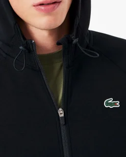 Felpa Lacoste nera con cappuccio e chiusura zip con inserti in mesh