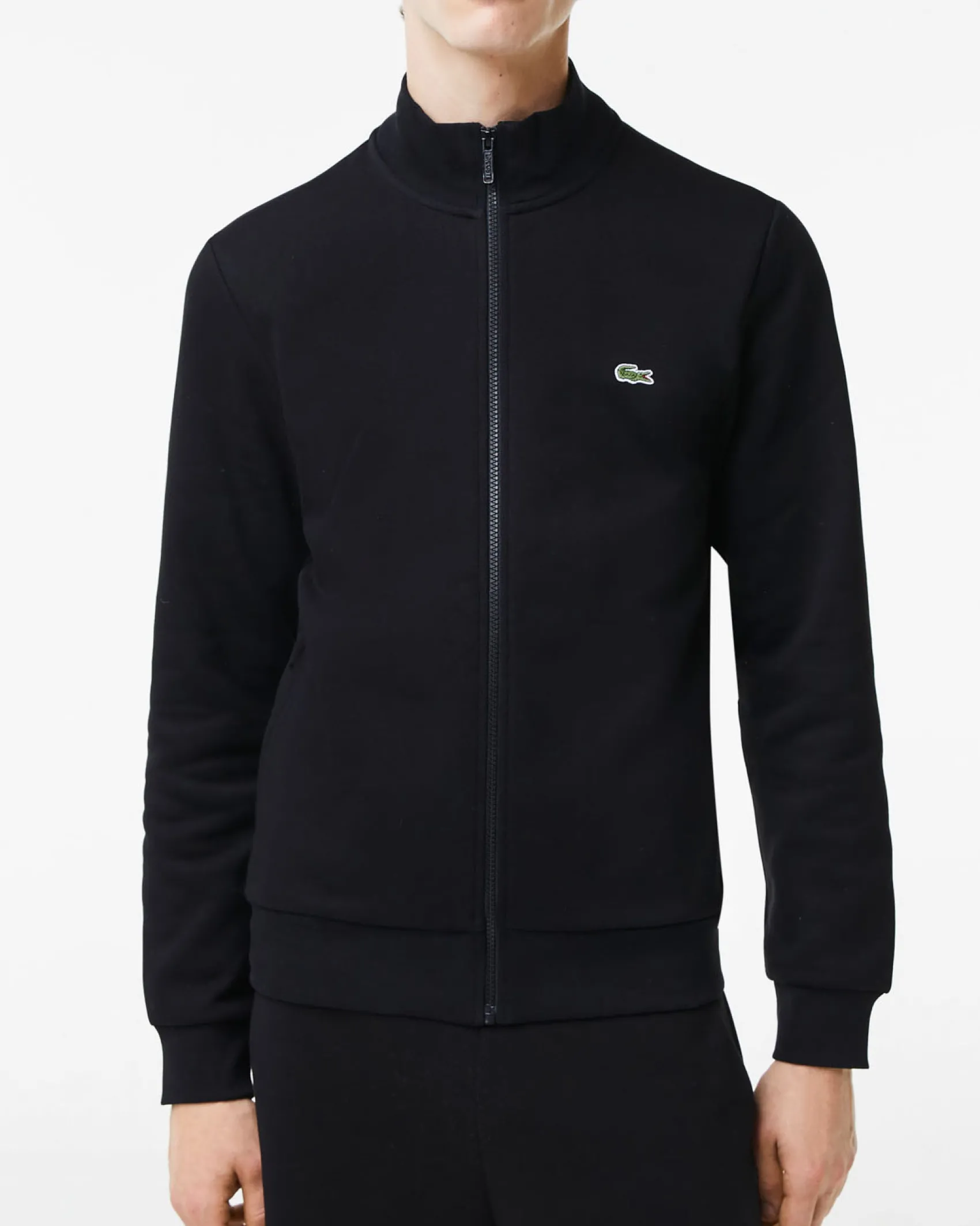 Felpa Lacoste nera con chiusura zip e logo ricamato sul petto