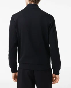 Felpa Lacoste nera con chiusura zip e logo ricamato sul petto
