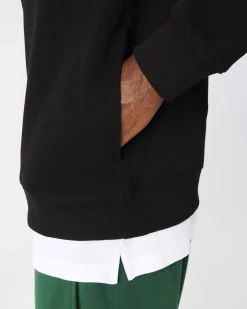 Felpa Lacoste nera in interlock di cotone con apertura a mezza zip