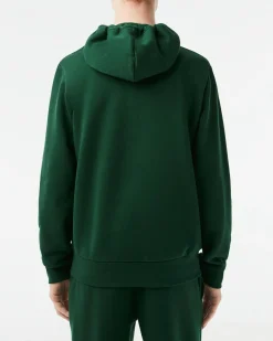 Felpa Lacoste verde con cappuccio e chiusura zip con logo ricamato sul petto