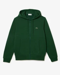 Felpa Lacoste verde con cappuccio e chiusura zip con logo ricamato sul petto