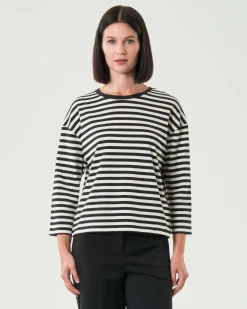 Felpa leggera Emme Marella in cotone a righe color panna e nero