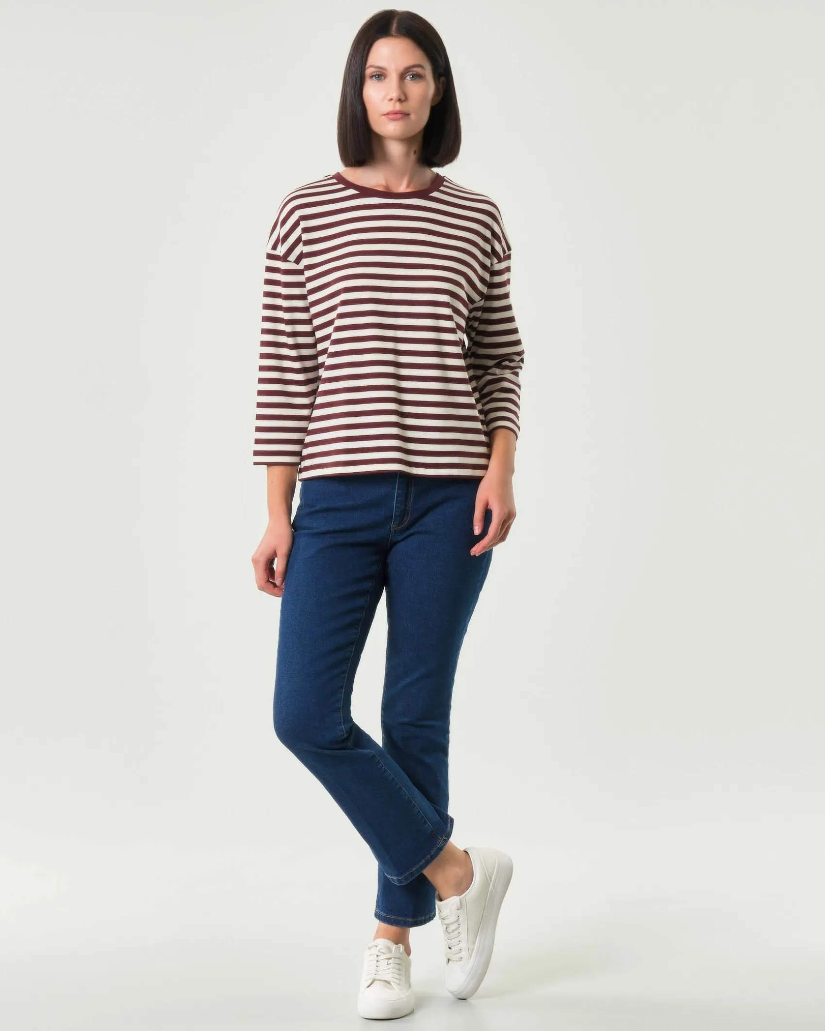 Felpa leggera Emme Marella in cotone a righe color panna e bordeaux