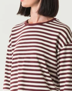 Felpa leggera Emme Marella in cotone a righe color panna e bordeaux