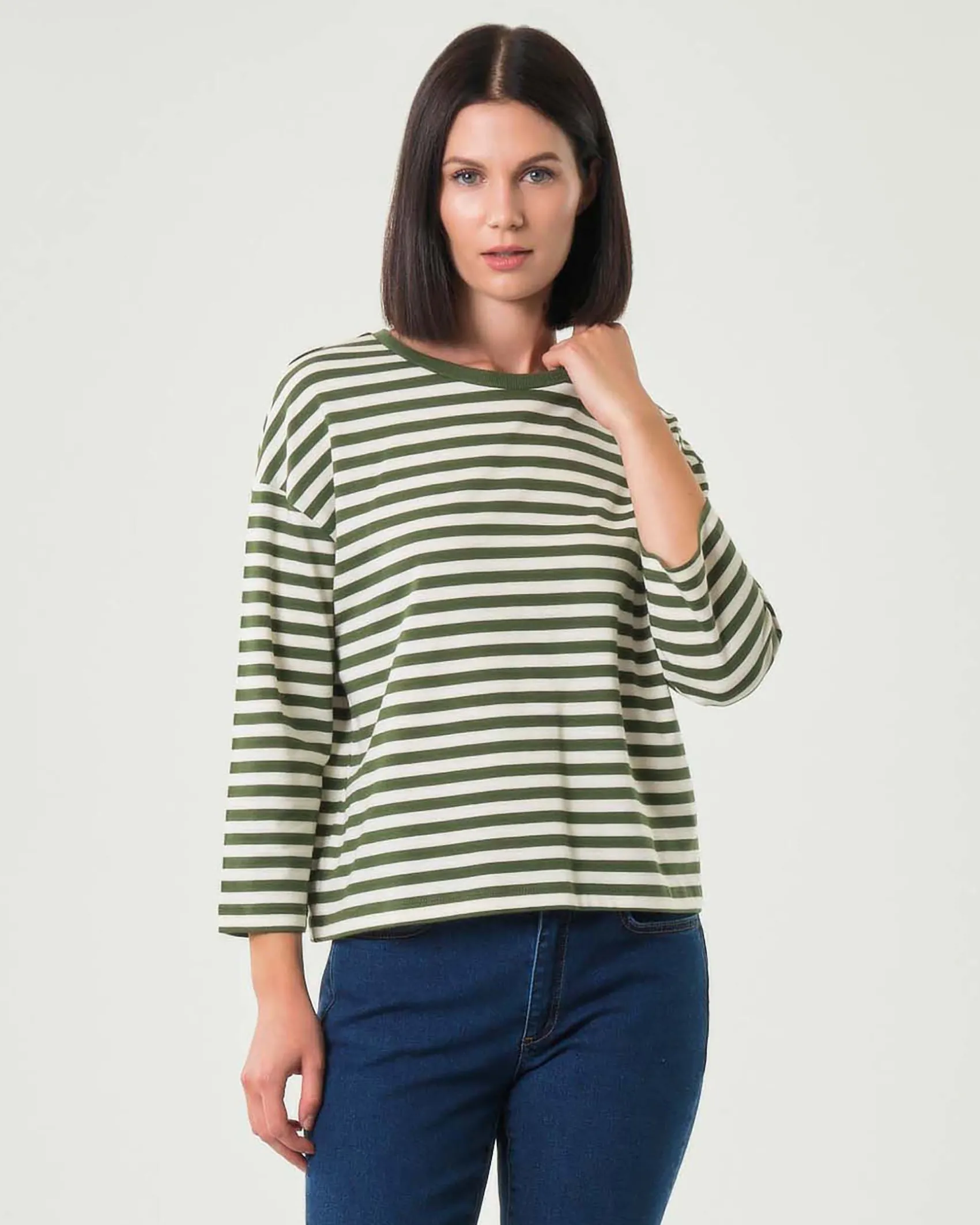Felpa leggera Emme Marella in cotone a righe color panna e verde