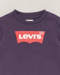 Felpa Levi's blu girocollo con logo batwing rosso