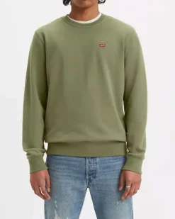 Felpa Levi's girocollo verde militare con logo batwing piccolo ricamato sul petto