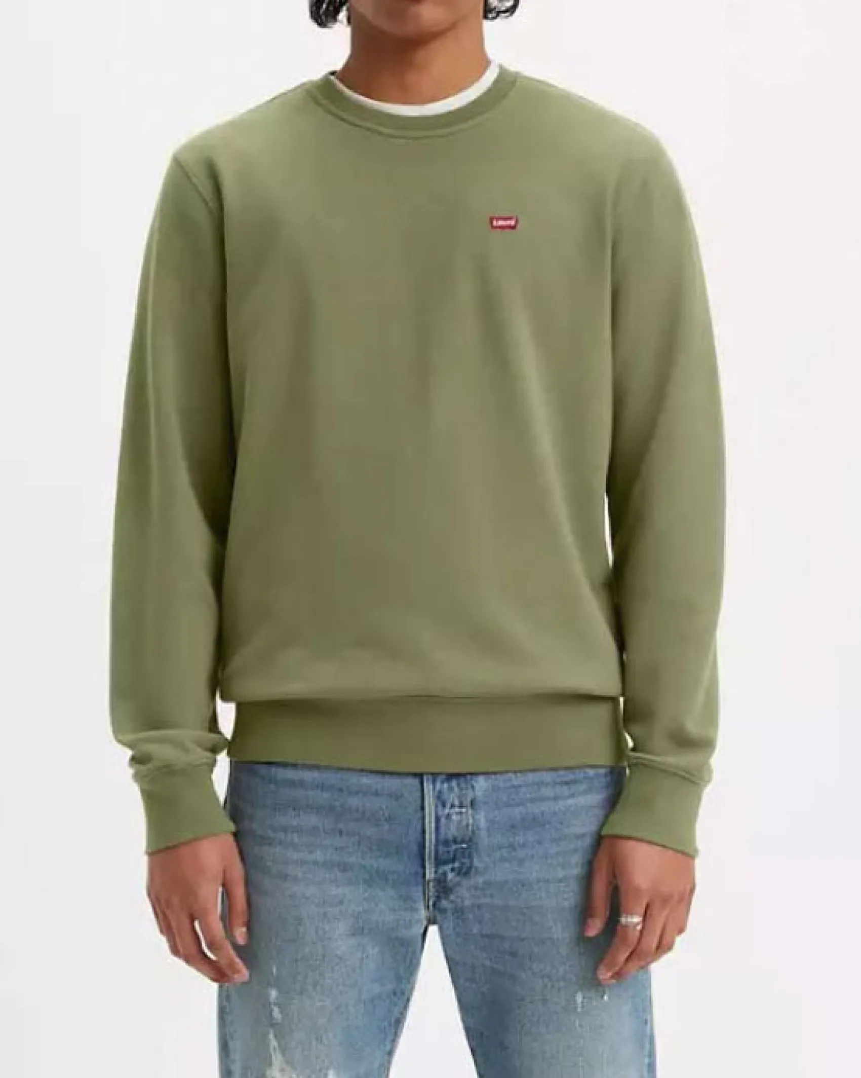 Felpa Levi's girocollo verde militare con logo batwing piccolo ricamato sul petto