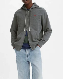 Felpa Levi's grigia con cappuccio e chiusura zip con logo batwing piccolo