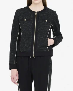 Felpa Liu Jo Sport nera in bouclé lurex con dettagli in rilievo