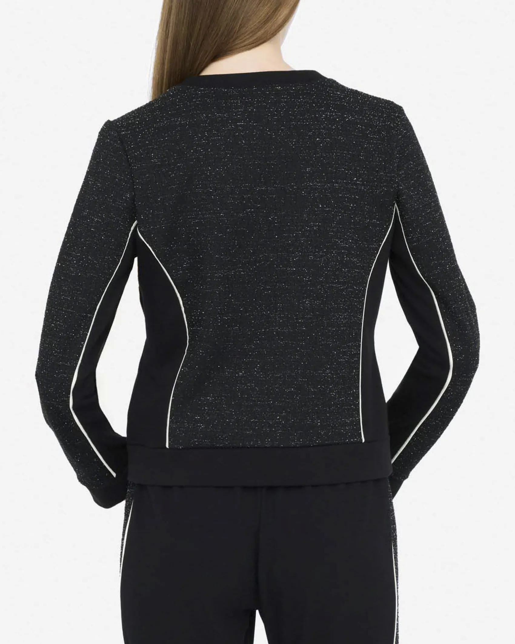 Felpa Liu Jo Sport nera in bouclé lurex con dettagli in rilievo