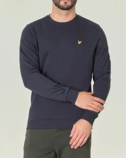 Felpa Lyle & Scott blu navy girocollo in cotone con logo aquila gialla sul petto