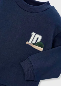 Felpa Mayoral blu in cotone stretch a maniche lunghe con stampa baseball e numero '10'