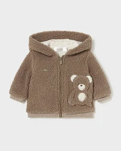 Felpa Mayoral marrone teddy con cappuccio e zip