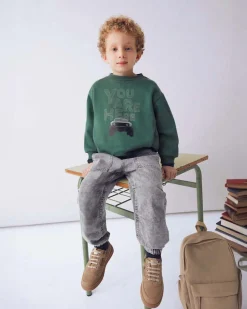 Felpa Mayoral verde in cotone stretch a maniche lunghe con stampa macchina con scritta 'You Are Here'