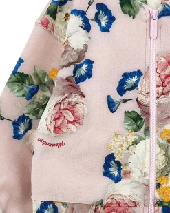 Felpa Monnalisa a bomber rosa in cotone stretch a fantasia floreale multicolor