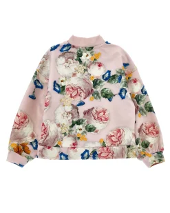Felpa Monnalisa a bomber rosa in cotone stretch a fantasia floreale multicolor