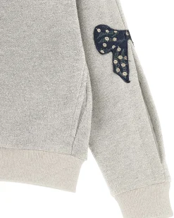 Felpa Monnalisa relaxed grigia in misto cotone a collo alto con fiocchi ed aperture sulle maniche