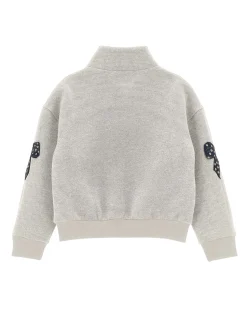 Felpa Monnalisa relaxed grigia in misto cotone a collo alto con fiocchi ed aperture sulle maniche