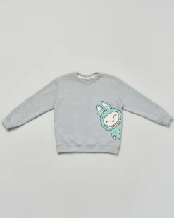 Felpa Mousse grigia in cotone con stampa Labubu verde acqua