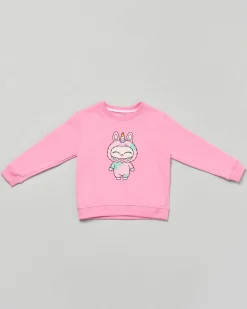 Felpa Mousse rosa in cotone con stampa Labubu unicorno