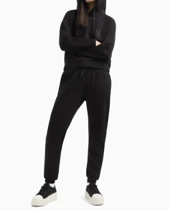 Felpa nera cropped in misto viscosa con cappuccio con maxi logo in strass