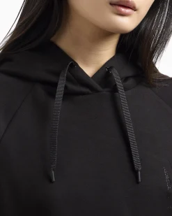 Felpa nera cropped in misto viscosa con cappuccio con maxi logo in strass