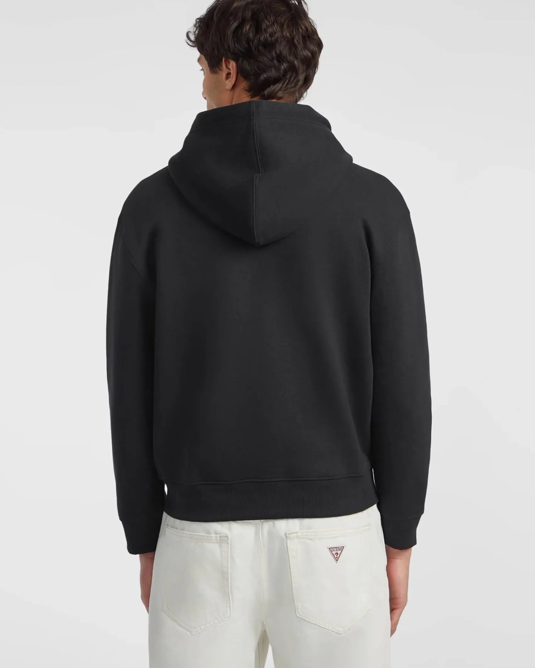 Felpa nera Guess Jeans in cotone con cappuccio e chiusura zip