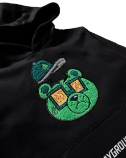 Felpa nera in cotone cappuccio con patch Money Bear teddy
