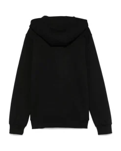 Felpa nera in cotone con cappuccio e stampa squalo
