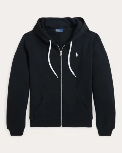 Felpa nera Polo Ralph Lauren in misto cotone con cappuccio e chiusura a cerniera