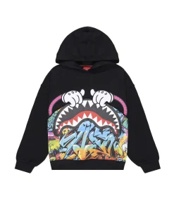 Felpa nera Sprayground con cappuccio e graffiti multicolor