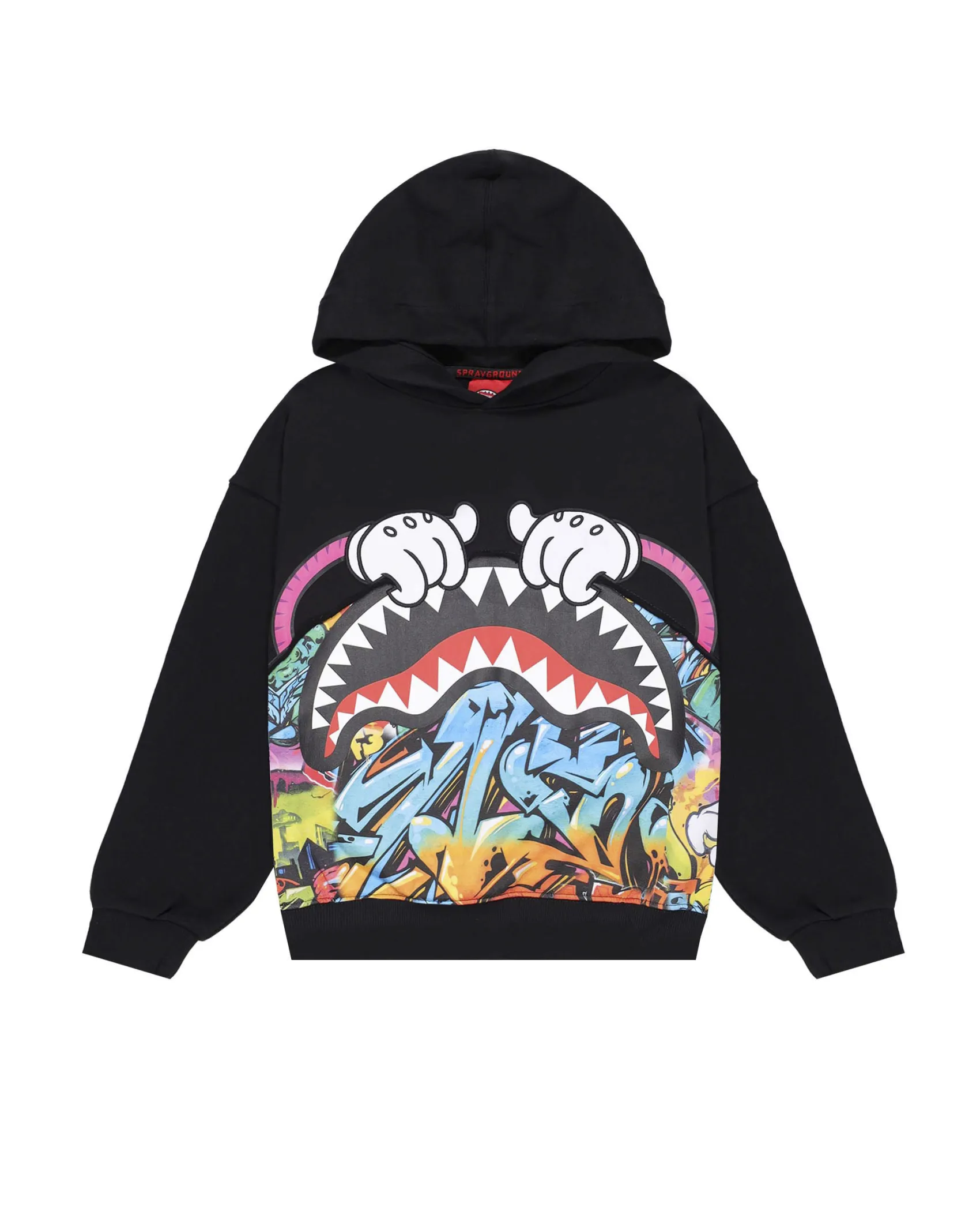 Felpa nera Sprayground con cappuccio e graffiti multicolor