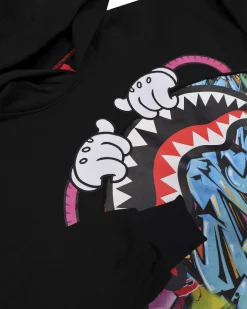 Felpa nera Sprayground con cappuccio e graffiti multicolor