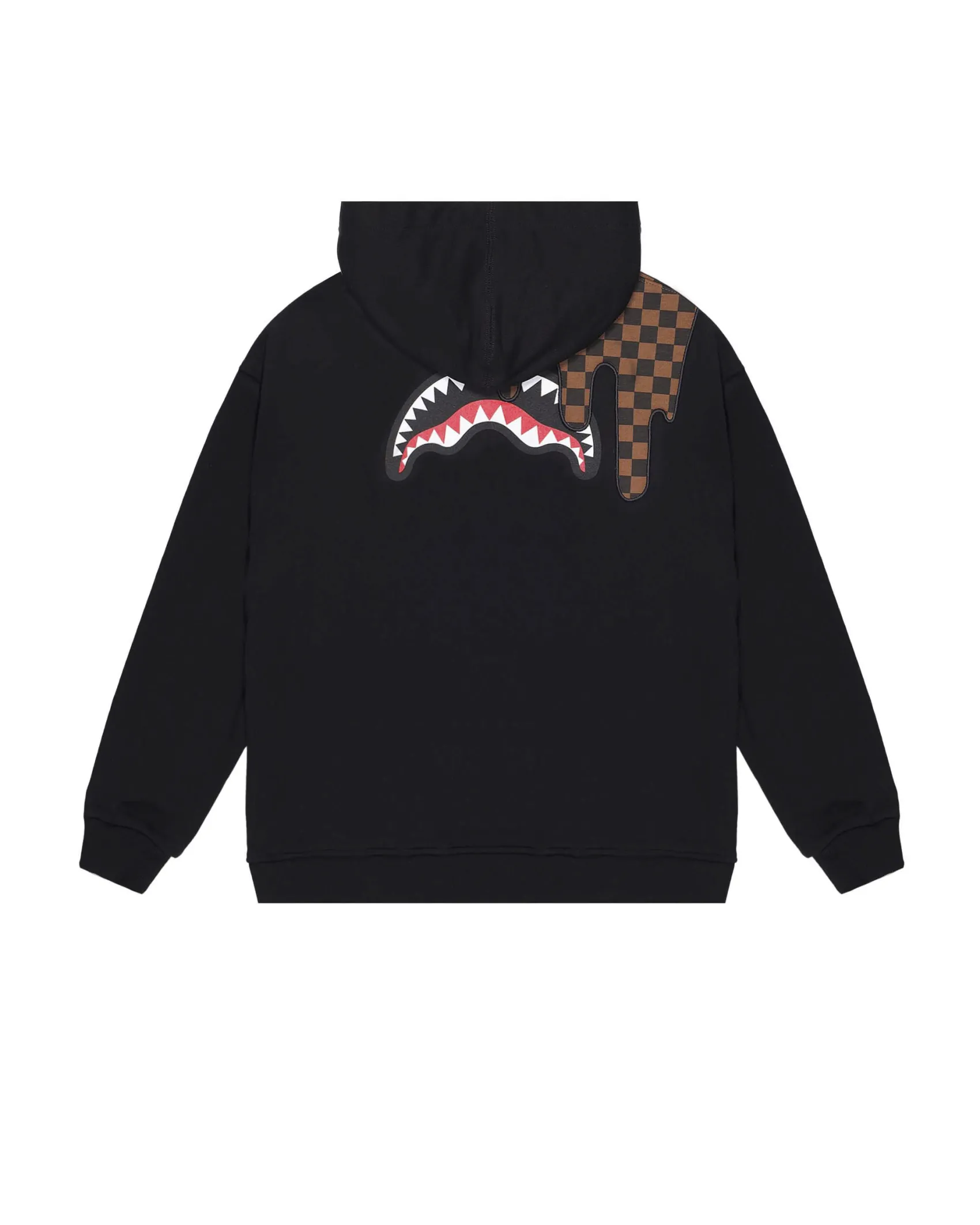 Felpa nera Sprayground con cappuccio e macchia checkered marrone e scritta logo