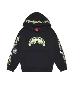 Felpa nera Sprayground in cotone con cappuccio e scritte graffiti verde fluo