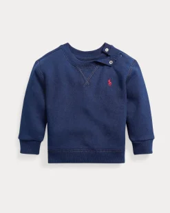 Felpa Polo Ralph Lauren blu in misto cotone con logo pony rosso
